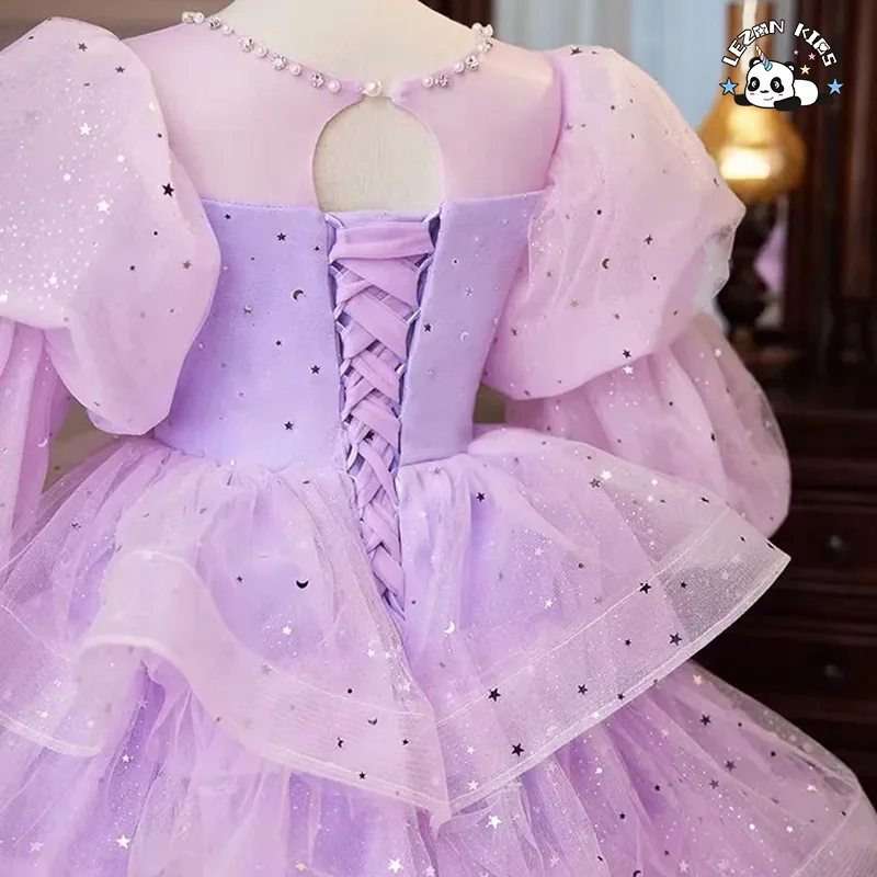 LEZONKIDS - Customizable Wedding Sequin Fairy Frock Puffy Luxury Fancy Birthday Tulle Princess Ball Gown Flower Girls' Dresses for Kids